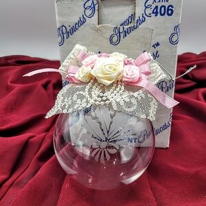 Princess House 406 Crystal Ornament Etched Poinsettia Handmade USA w Box 90s Vtg